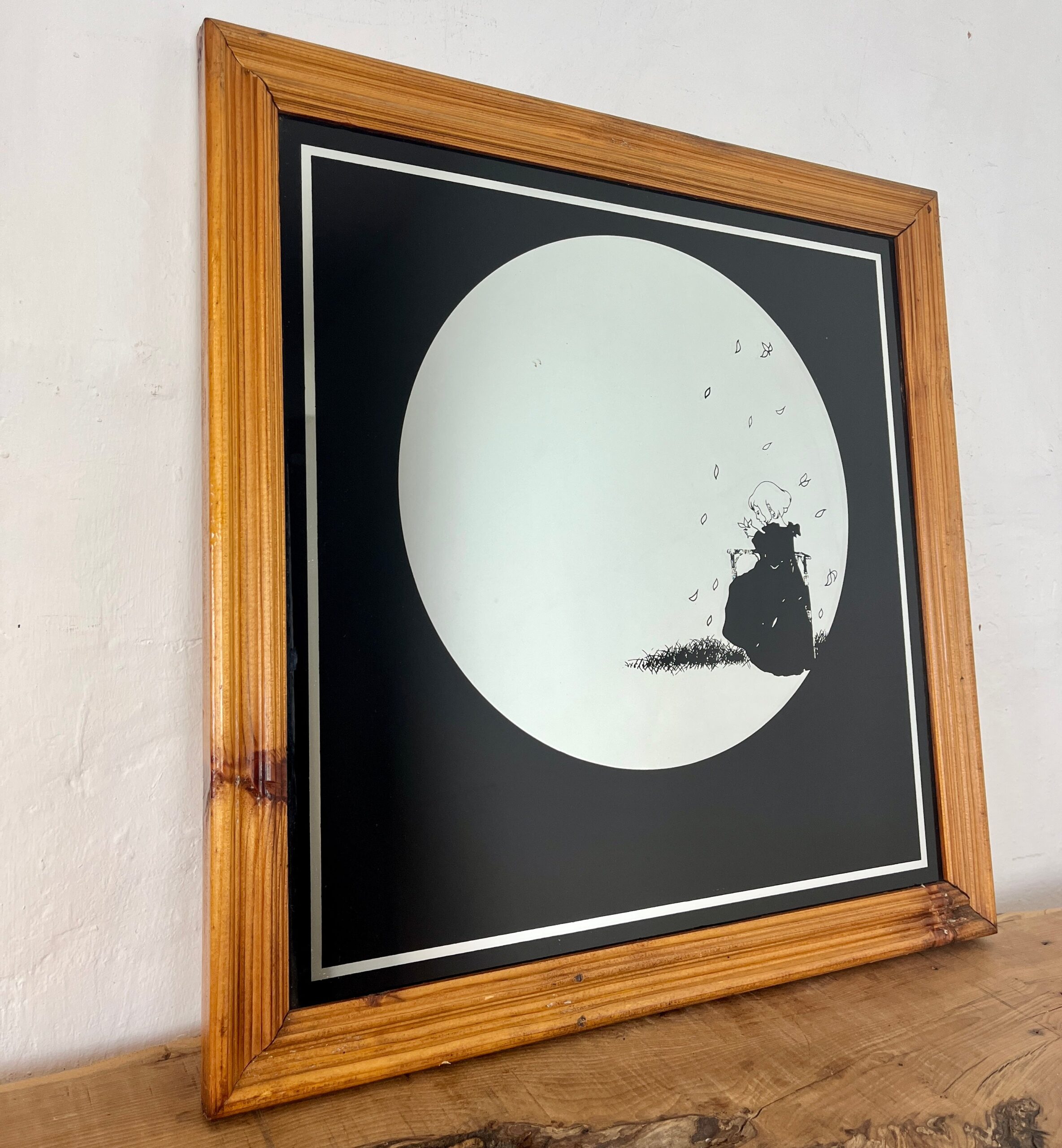 Vintage Art Nouveau Mirror, Girl With Leaves Noir Design