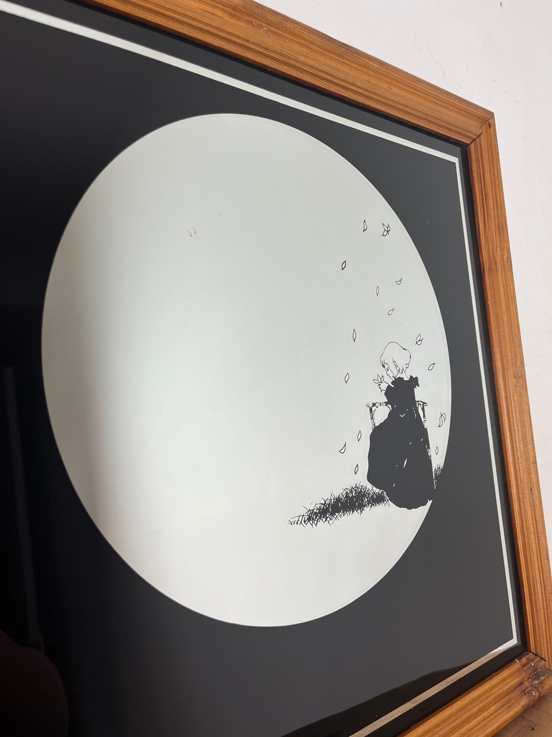 Vintage Art Nouveau Mirror, Girl With Leaves Noir Design