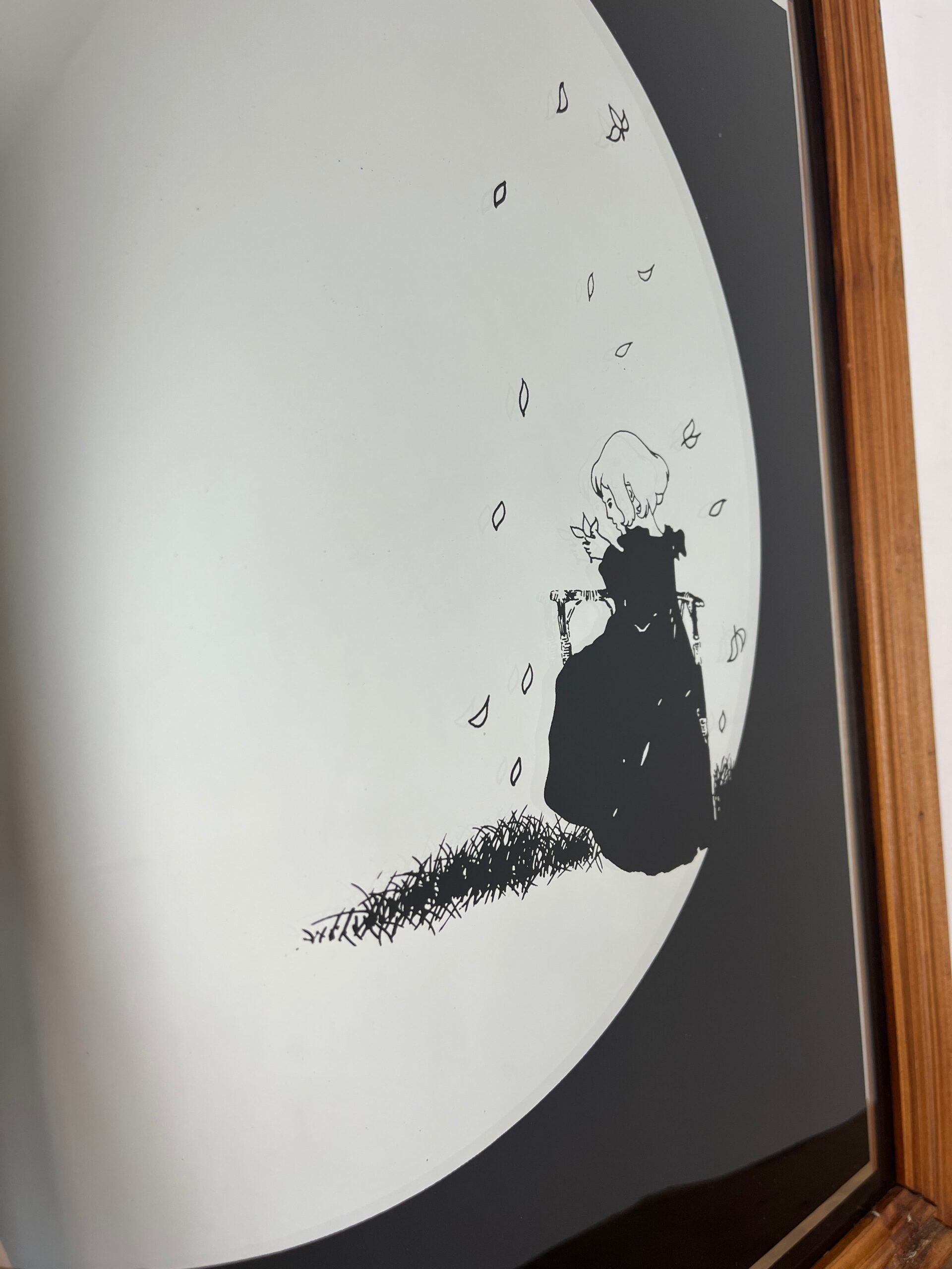 Vintage Art Nouveau Mirror, Girl With Leaves Noir Design