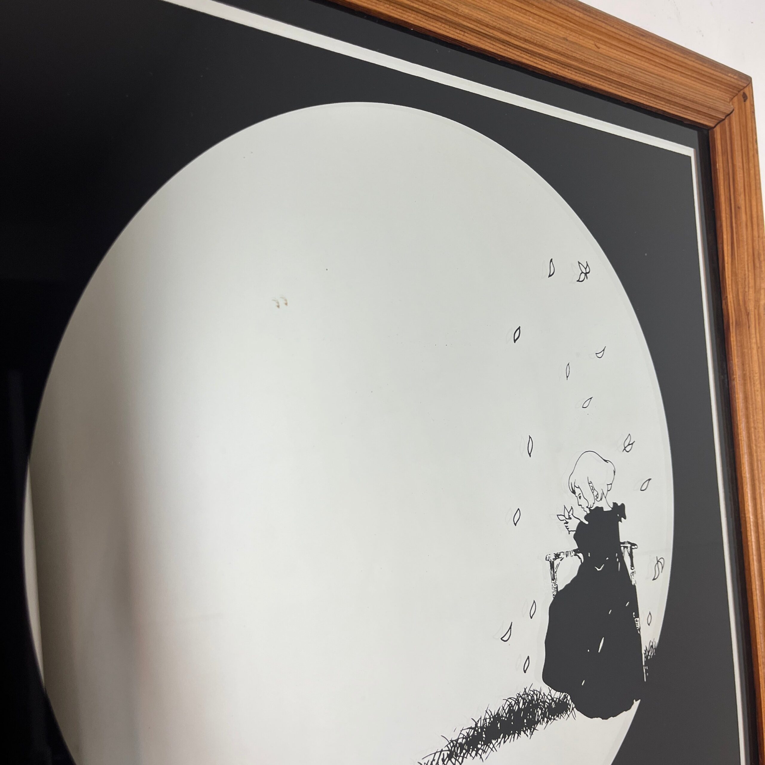 Vintage Art Nouveau Mirror, Girl With Leaves Noir Design