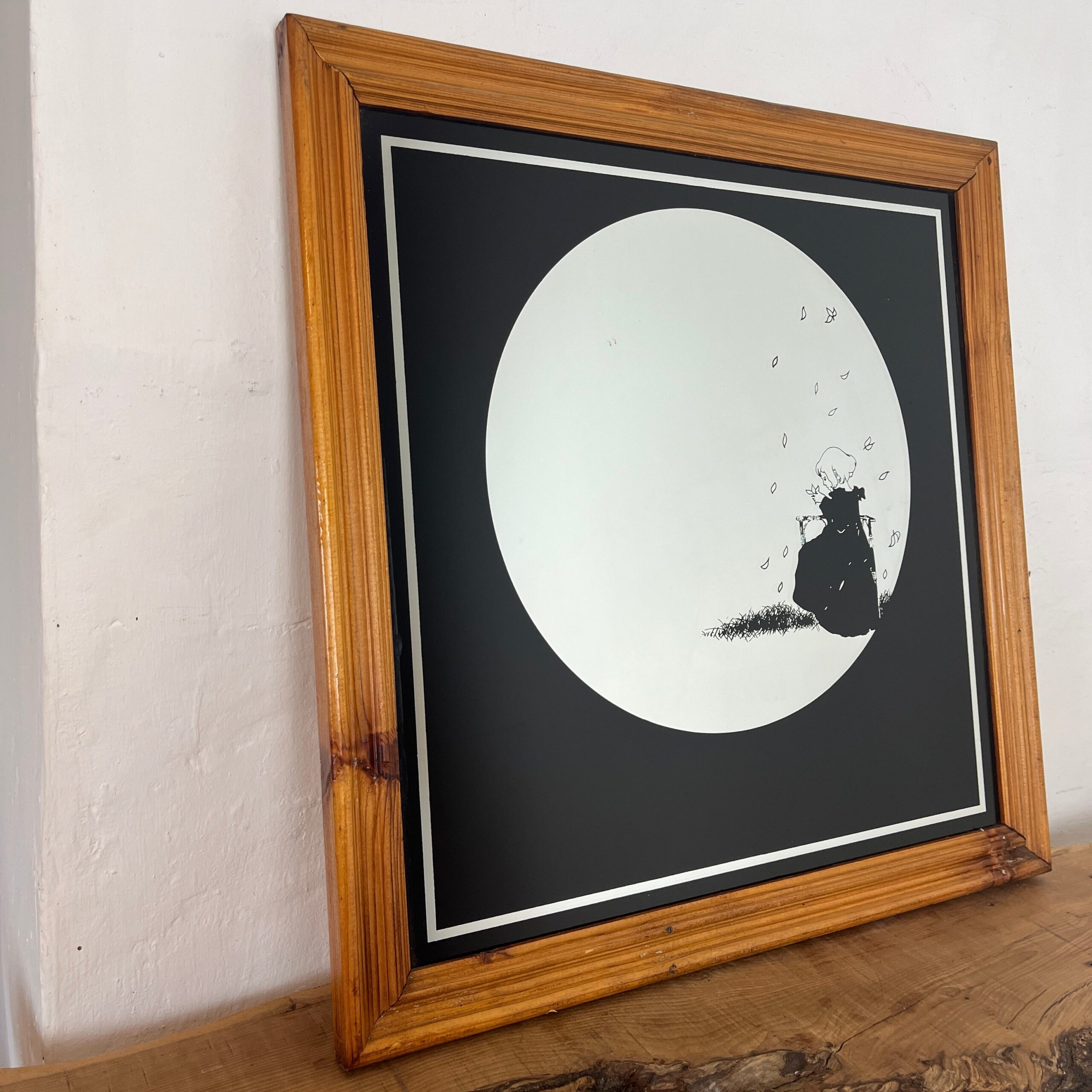 Vintage Art Nouveau Mirror, Girl With Leaves Noir Design