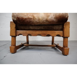 Brutalist Oak Lounge Chair and Ottoman with Upholstery in Goat Hide