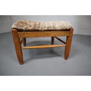 Brutalist Oak Lounge Chair and Ottoman with Upholstery in Goat Hide
