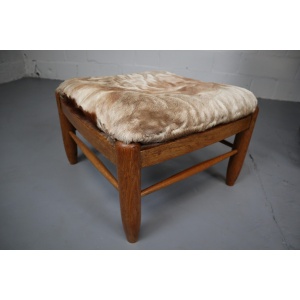 Brutalist Oak Lounge Chair and Ottoman with Upholstery in Goat Hide