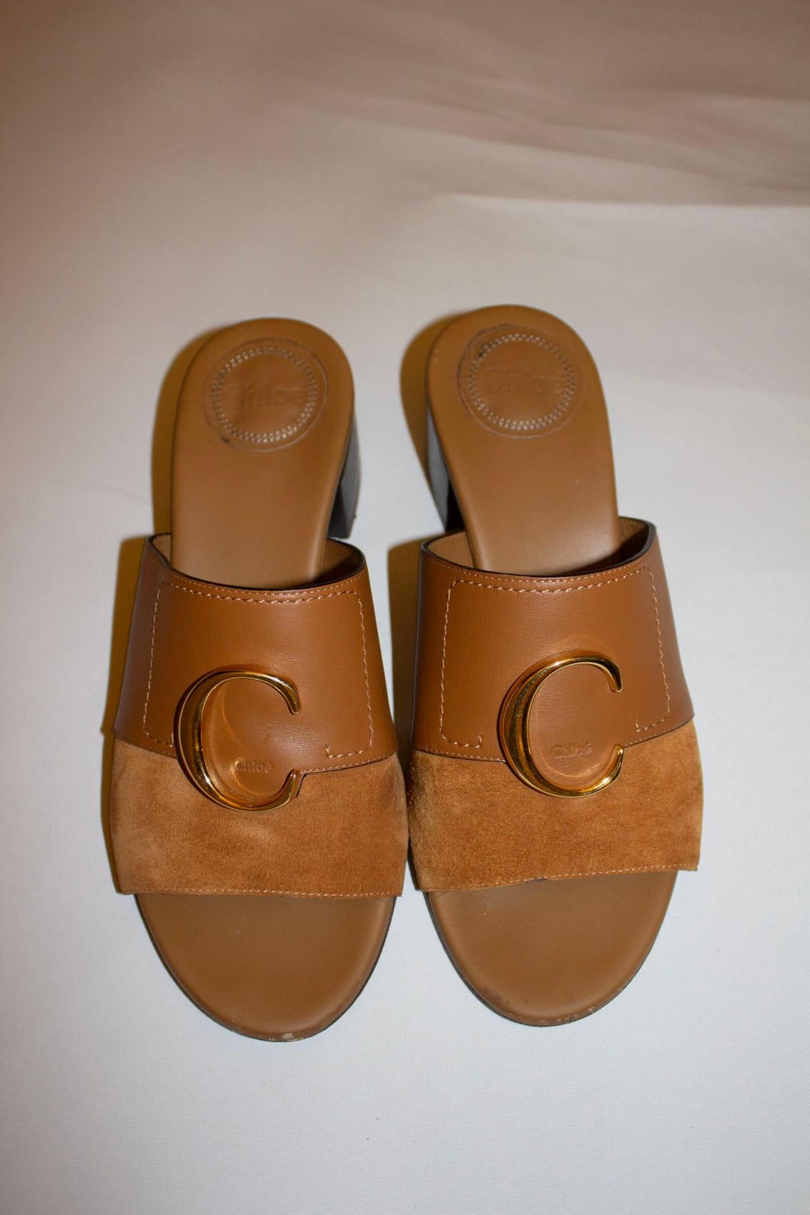 Chloe Leather and Suede Mules