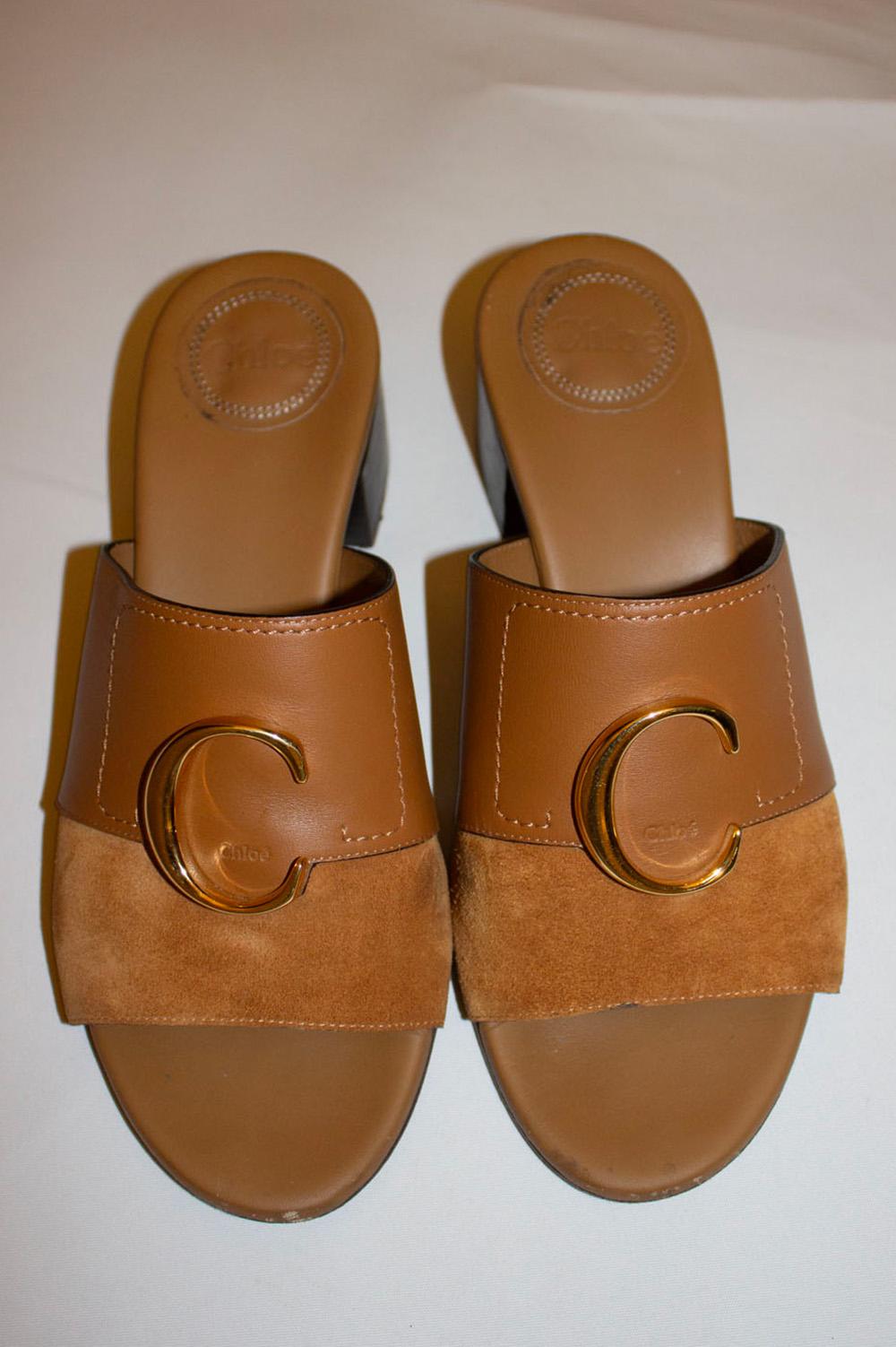 Chloe Leather and Suede Mules