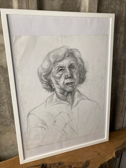 Vintage Original Pencil Drawing Picture, Older Lady