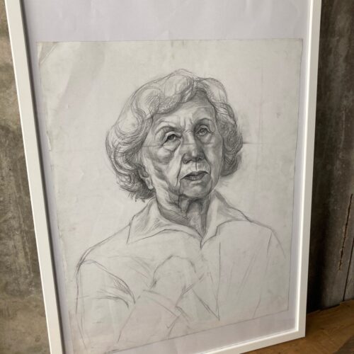Vintage Original Pencil Drawing Picture, Older Lady