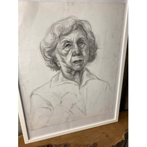 Vintage Original Pencil Drawing Picture, Older Lady