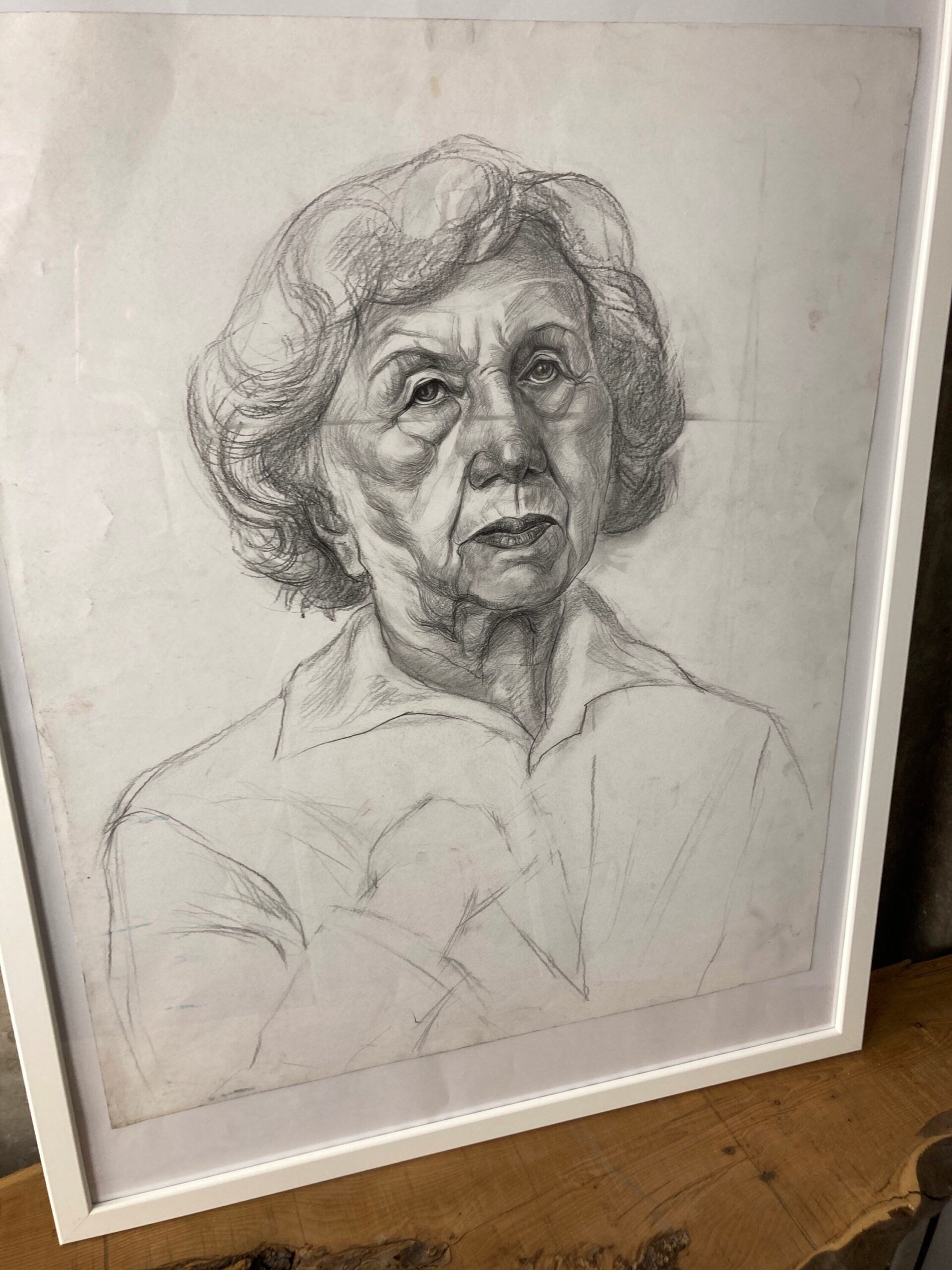 Vintage Original Pencil Drawing Picture, Older Lady