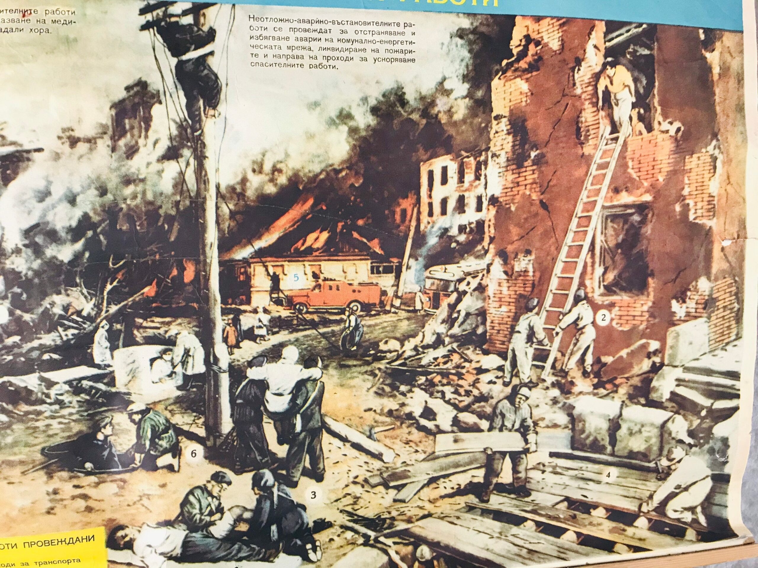 Vintage Original Military War Poster, Firefighting Educational Picture