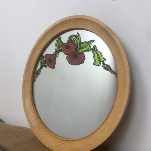 Lovely Vintage Stained Glass, Round Rose Mirror, Collectibles Piece