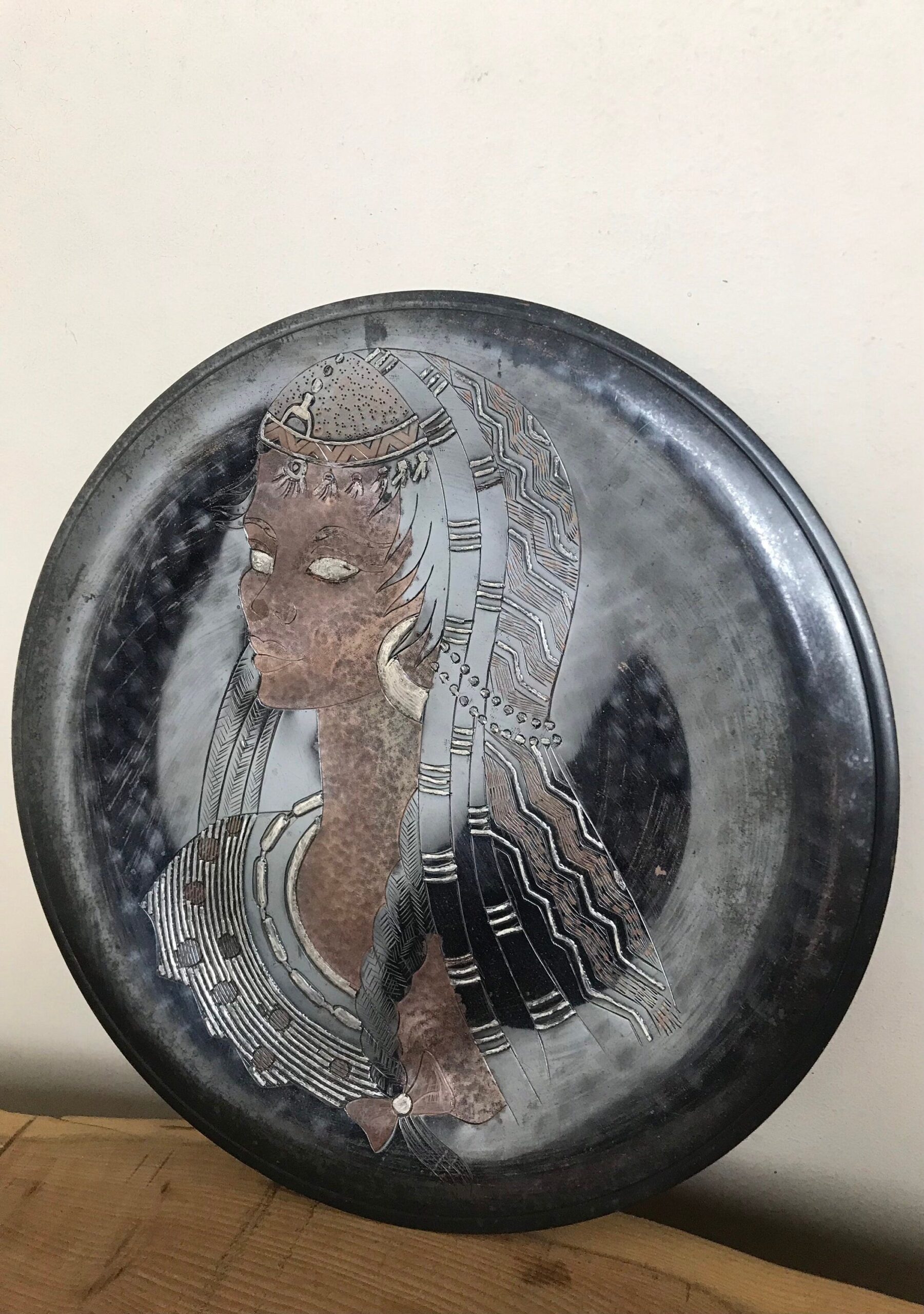 Art Nouveau Lady Copper Wall Plaque, Decorative Art