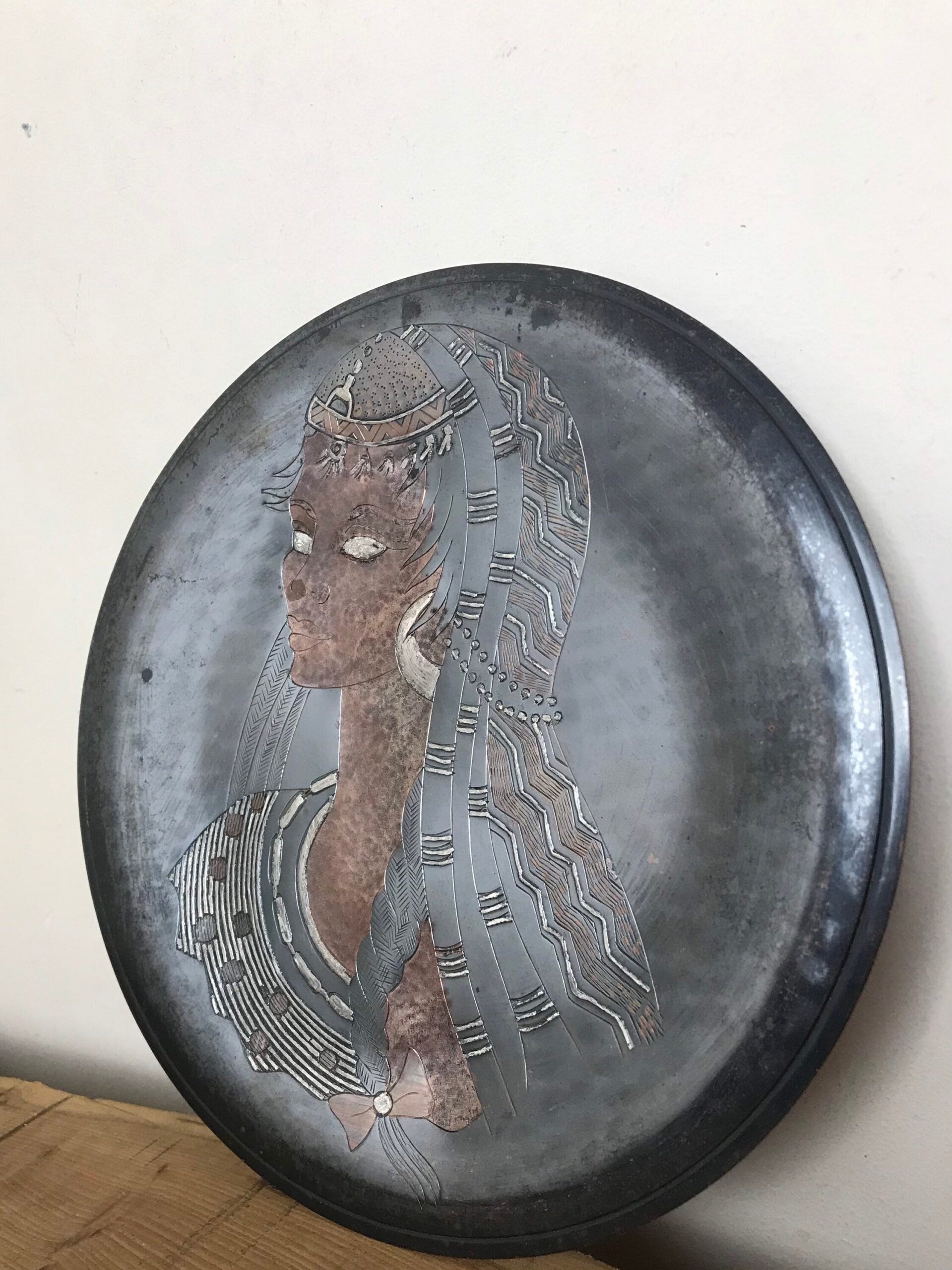 Art Nouveau Lady Copper Wall Plaque, Decorative Art