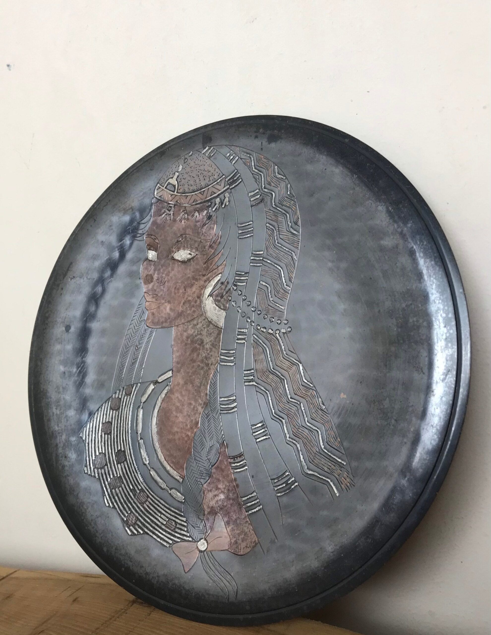 Art Nouveau Lady Copper Wall Plaque, Decorative Art