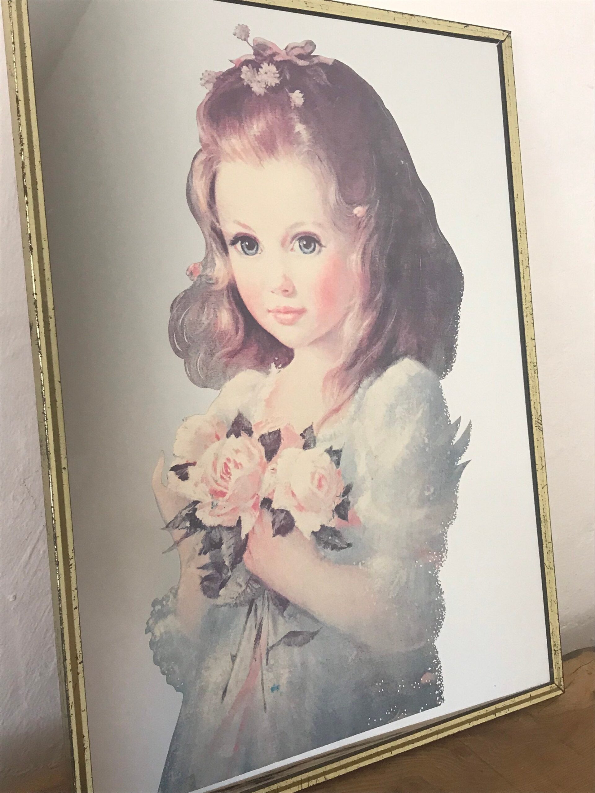 Vintage Victorian Style Young Girl With Flowers Picture Mirror