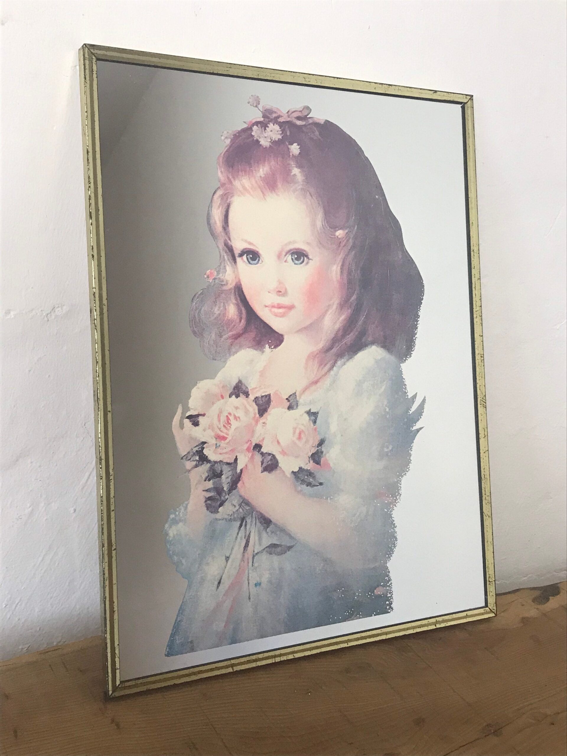 Vintage Victorian Style Young Girl With Flowers Picture Mirror