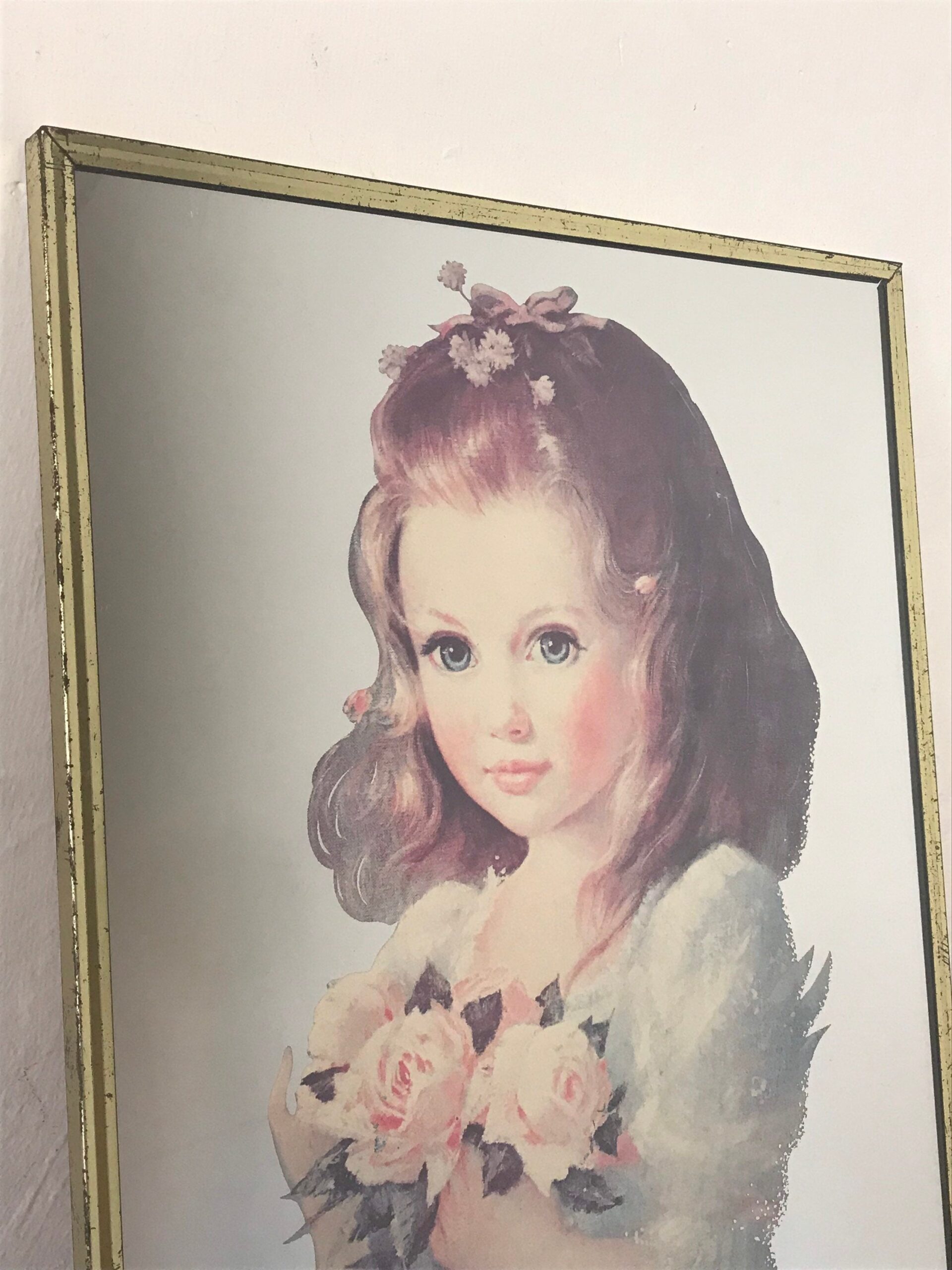 Vintage Victorian Style Young Girl With Flowers Picture Mirror