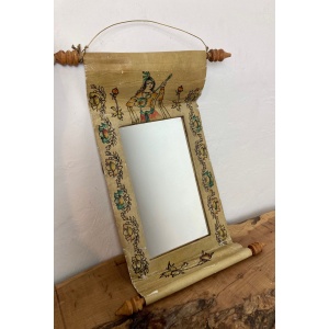 Mid 20th Century Indian Hand Painted Leather Scroll Mirror