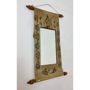 Mid 20th Century Indian Hand Painted Leather Scroll Mirror