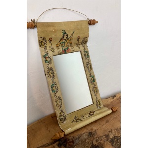 Mid 20th Century Indian Hand Painted Leather Scroll Mirror