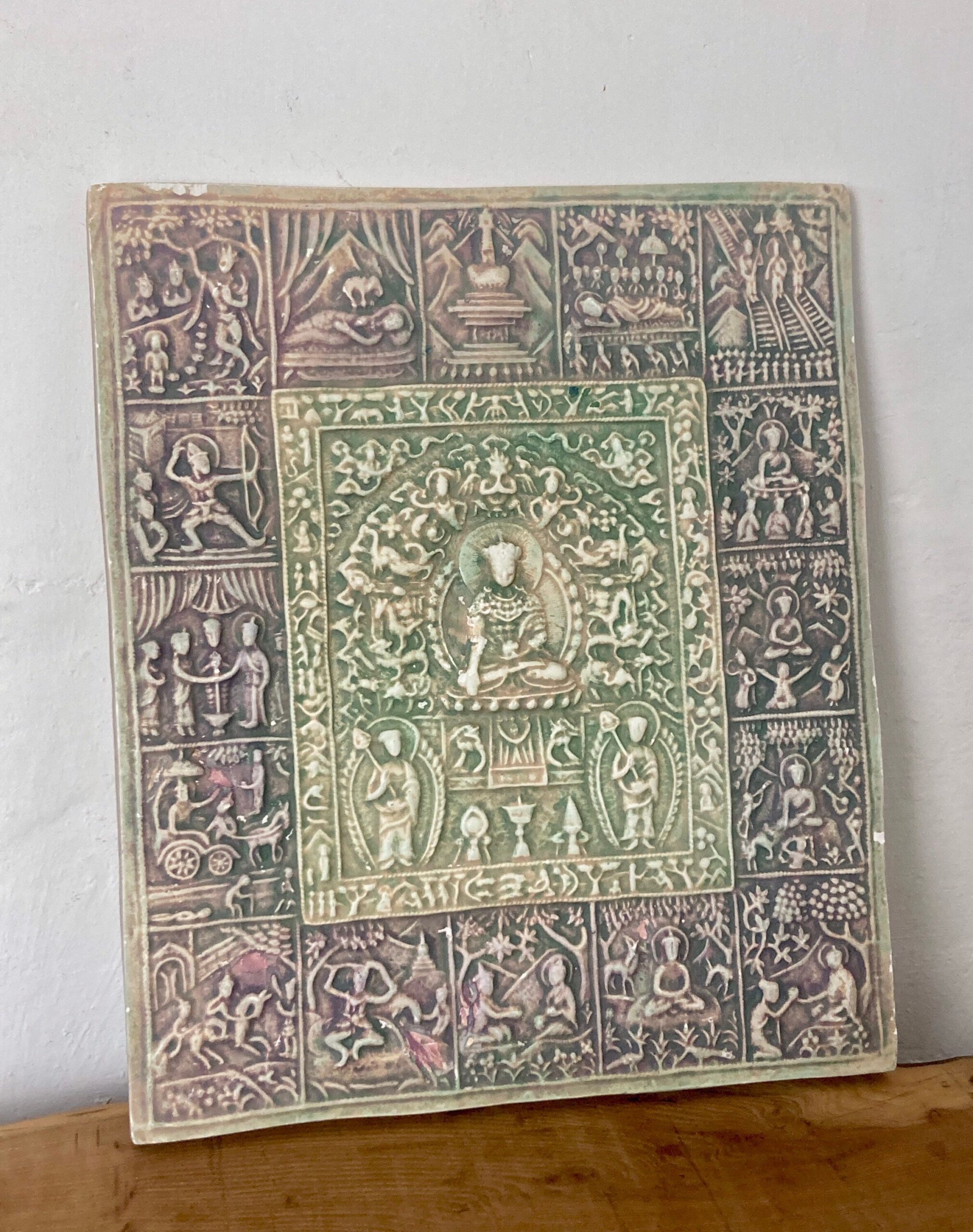 Beautiful Early To Mid 20th Century Buddhist Tile Plaque