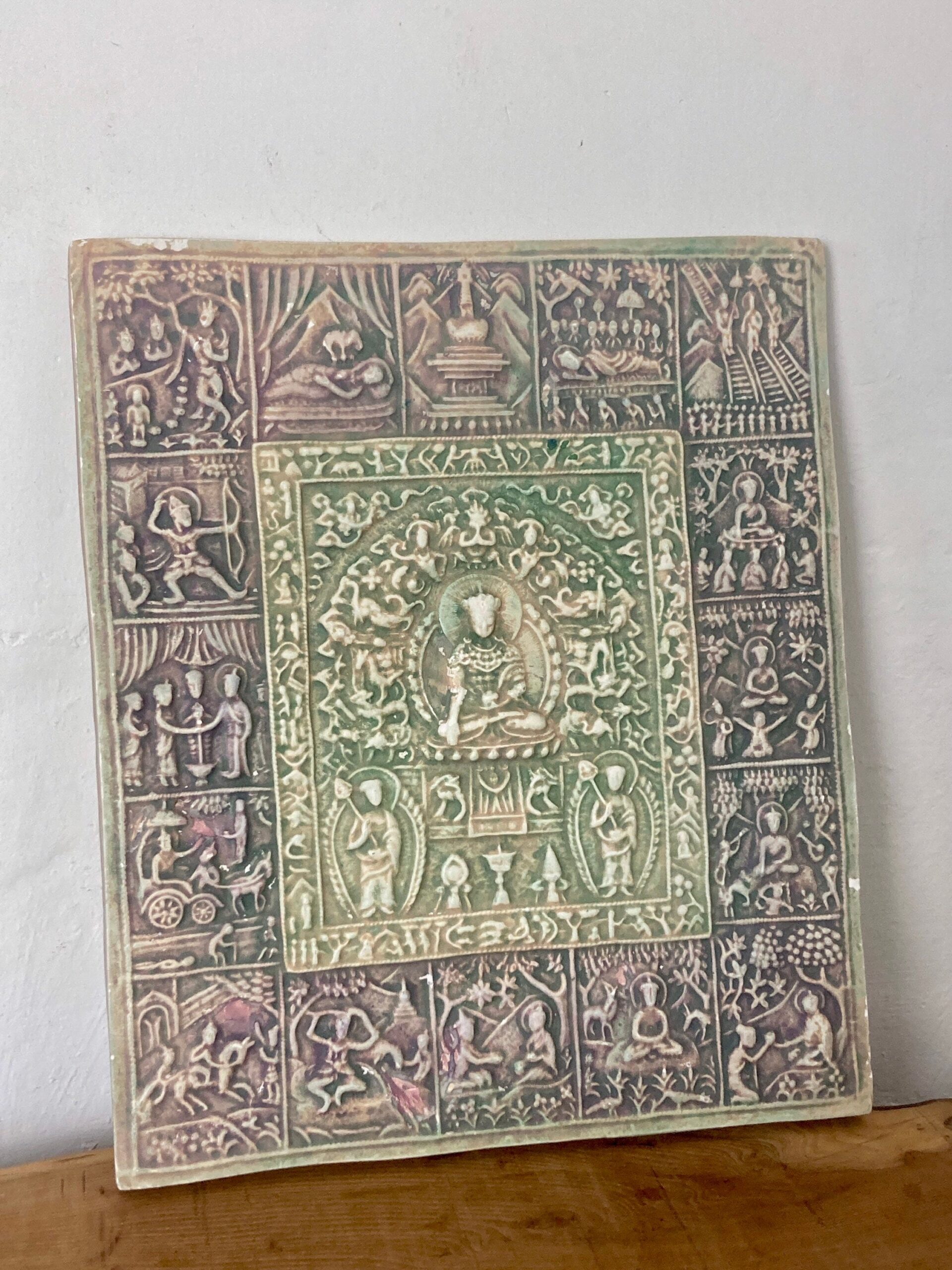 Beautiful Early To Mid 20th Century Buddhist Tile Plaque