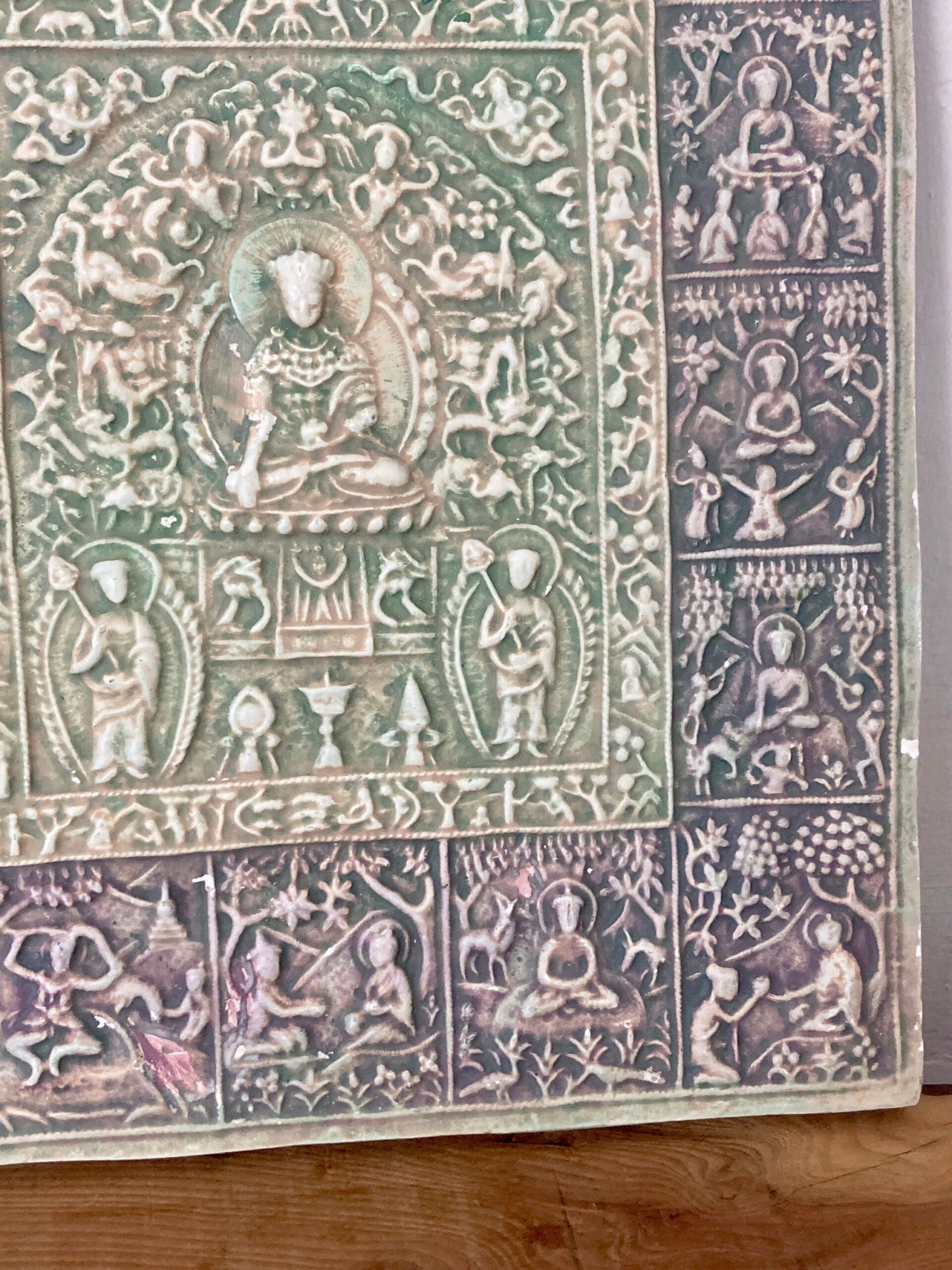 Beautiful Early To Mid 20th Century Buddhist Tile Plaque