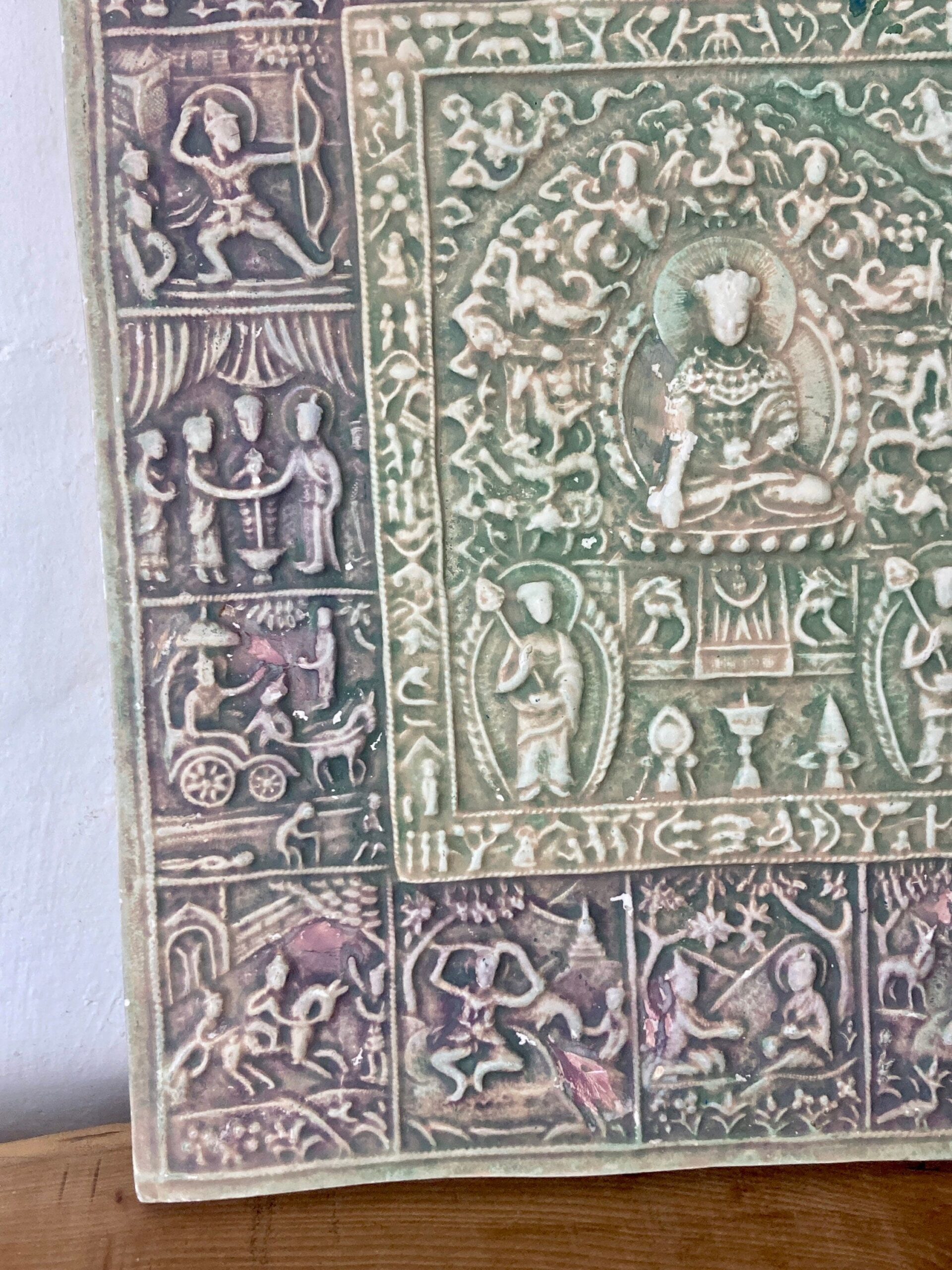 Beautiful Early To Mid 20th Century Buddhist Tile Plaque