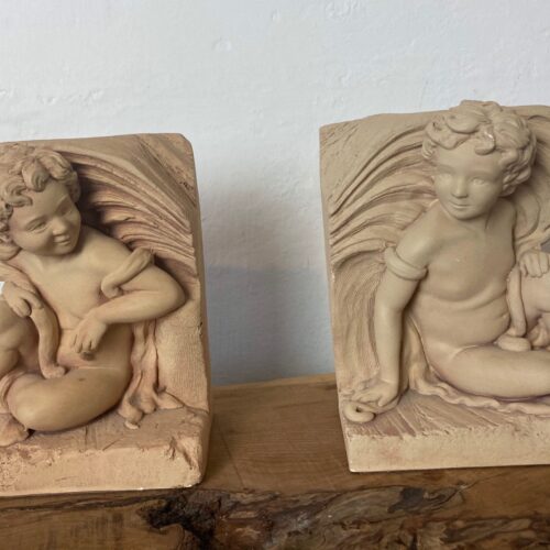 Vintage Beautiful Pair Cast Stone Cherub Book Ends