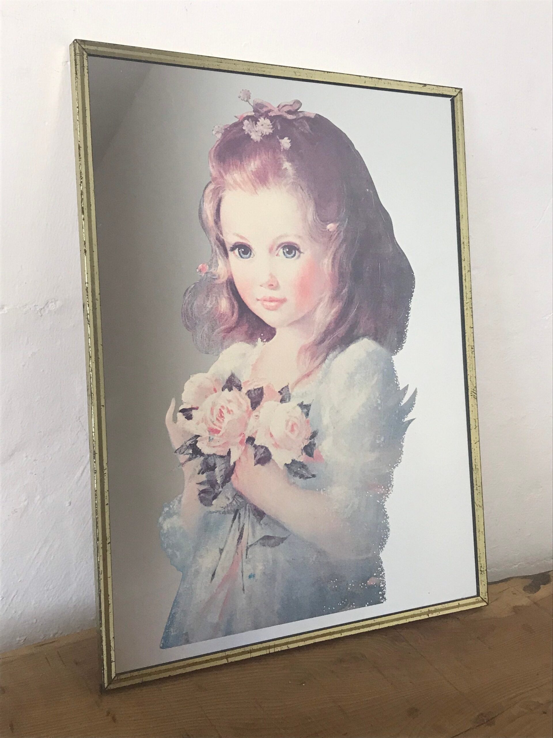 Vintage Victorian Style Young Girl With Flowers Picture Mirror