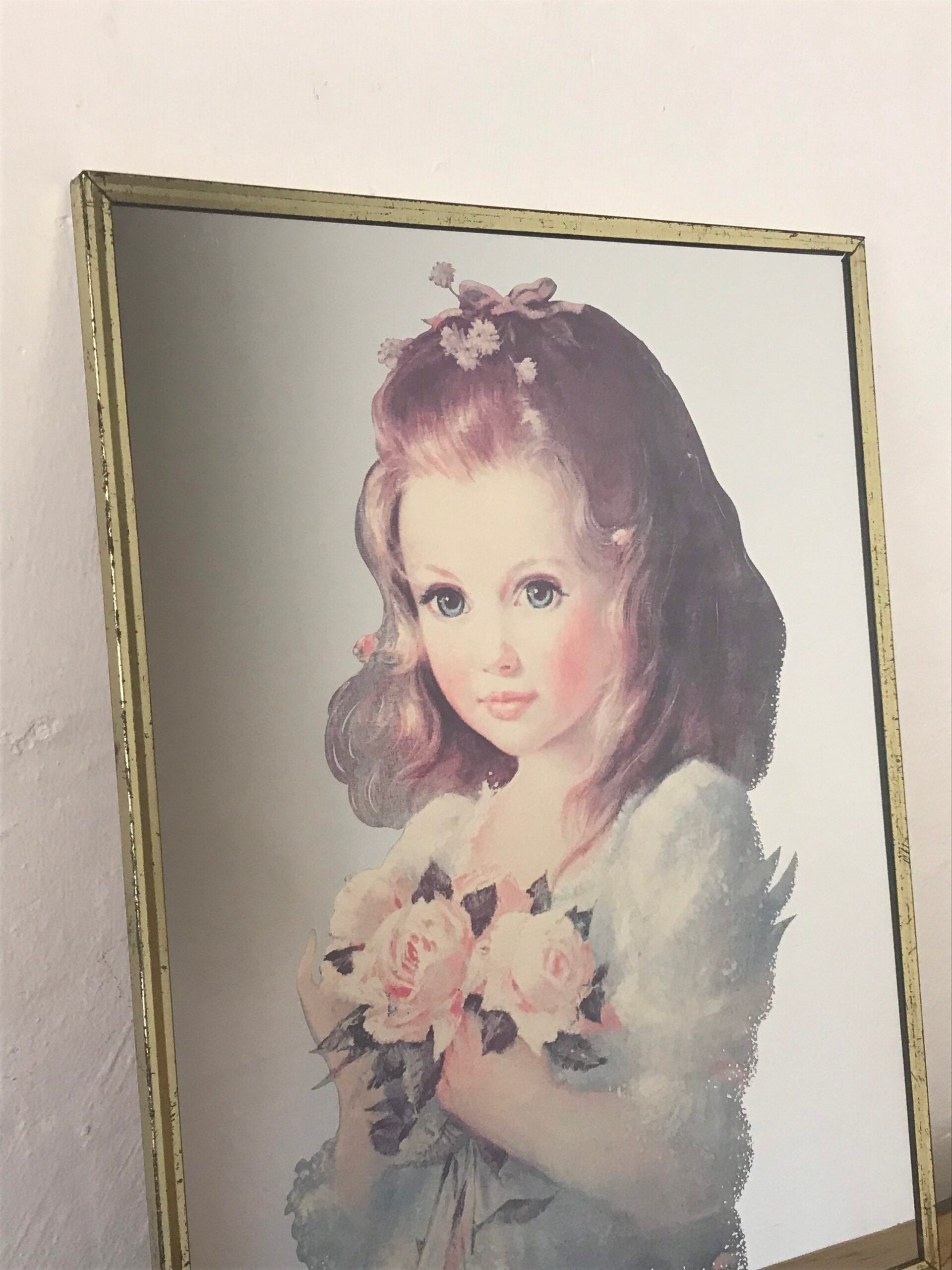 Vintage Victorian Style Young Girl With Flowers Picture Mirror