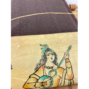 Mid 20th Century Indian Hand Painted Leather Scroll Mirror