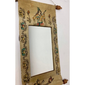 Mid 20th Century Indian Hand Painted Leather Scroll Mirror