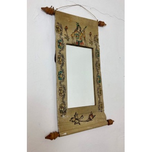 Mid 20th Century Indian Hand Painted Leather Scroll Mirror