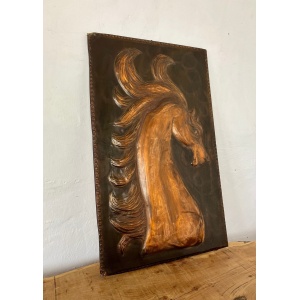 Antique Art Deco Hammered Copper Horse Plaque
