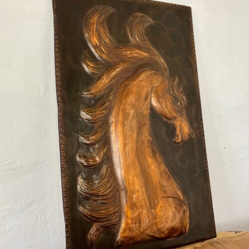 Antique Art Deco Hammered Copper Horse Plaque