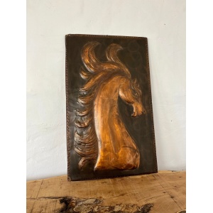 Antique Art Deco Hammered Copper Horse Plaque