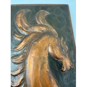 Antique Art Deco Hammered Copper Horse Plaque