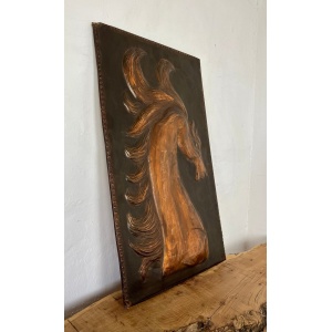 Antique Art Deco Hammered Copper Horse Plaque