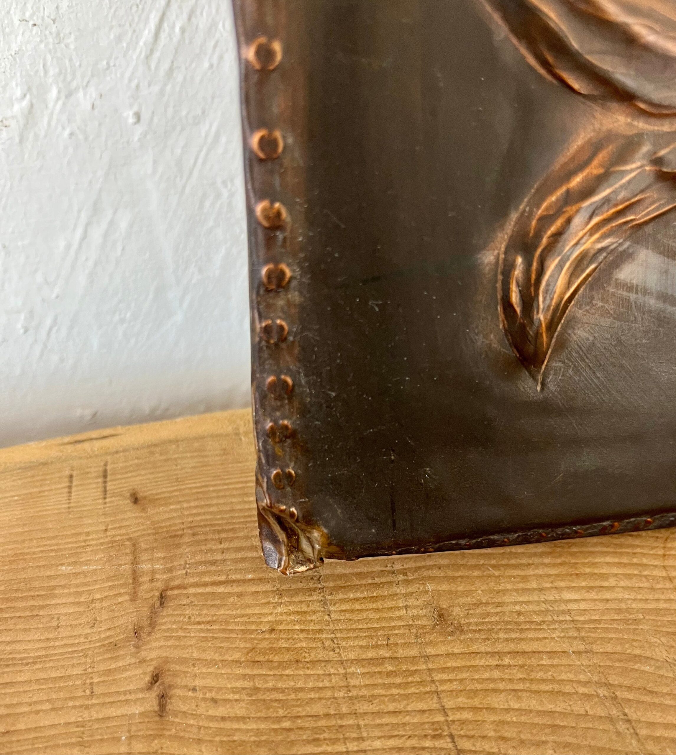Antique Art Deco Hammered Copper Horse Plaque