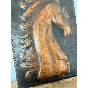 Antique Art Deco Hammered Copper Horse Plaque