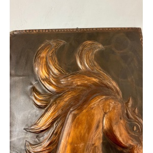 Antique Art Deco Hammered Copper Horse Plaque