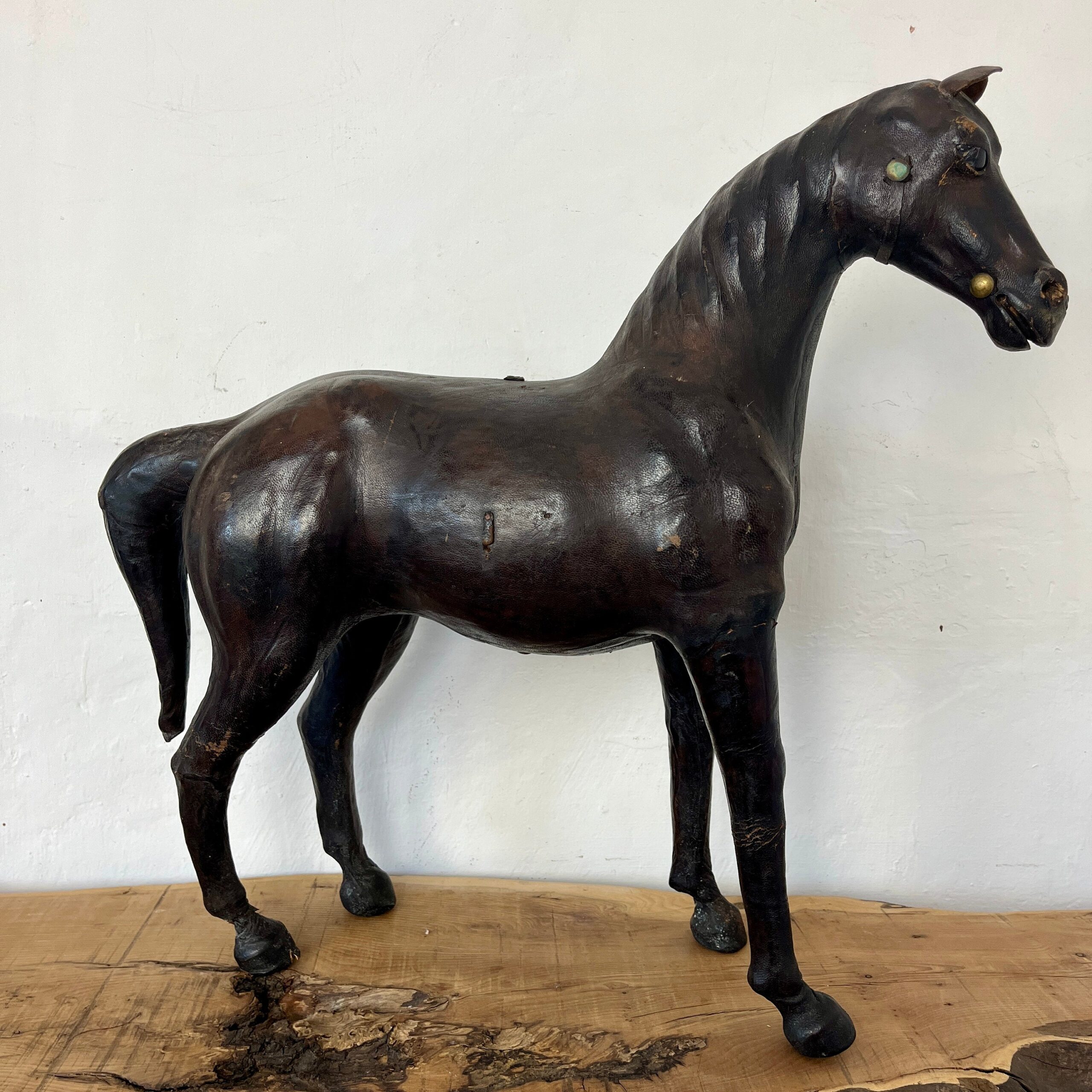 Victorian Antique Leather Horse Sculpture