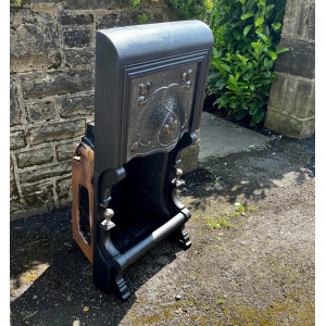 Antique Victorian Art Nouveau Cast Iron Fireplace With Pewter And Copper Accent