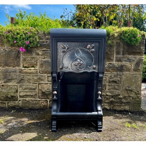 Antique Victorian Art Nouveau Cast Iron Fireplace With Pewter And Copper Accent