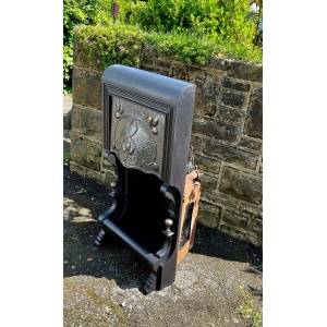 Antique Victorian Art Nouveau Cast Iron Fireplace With Pewter And Copper Accent