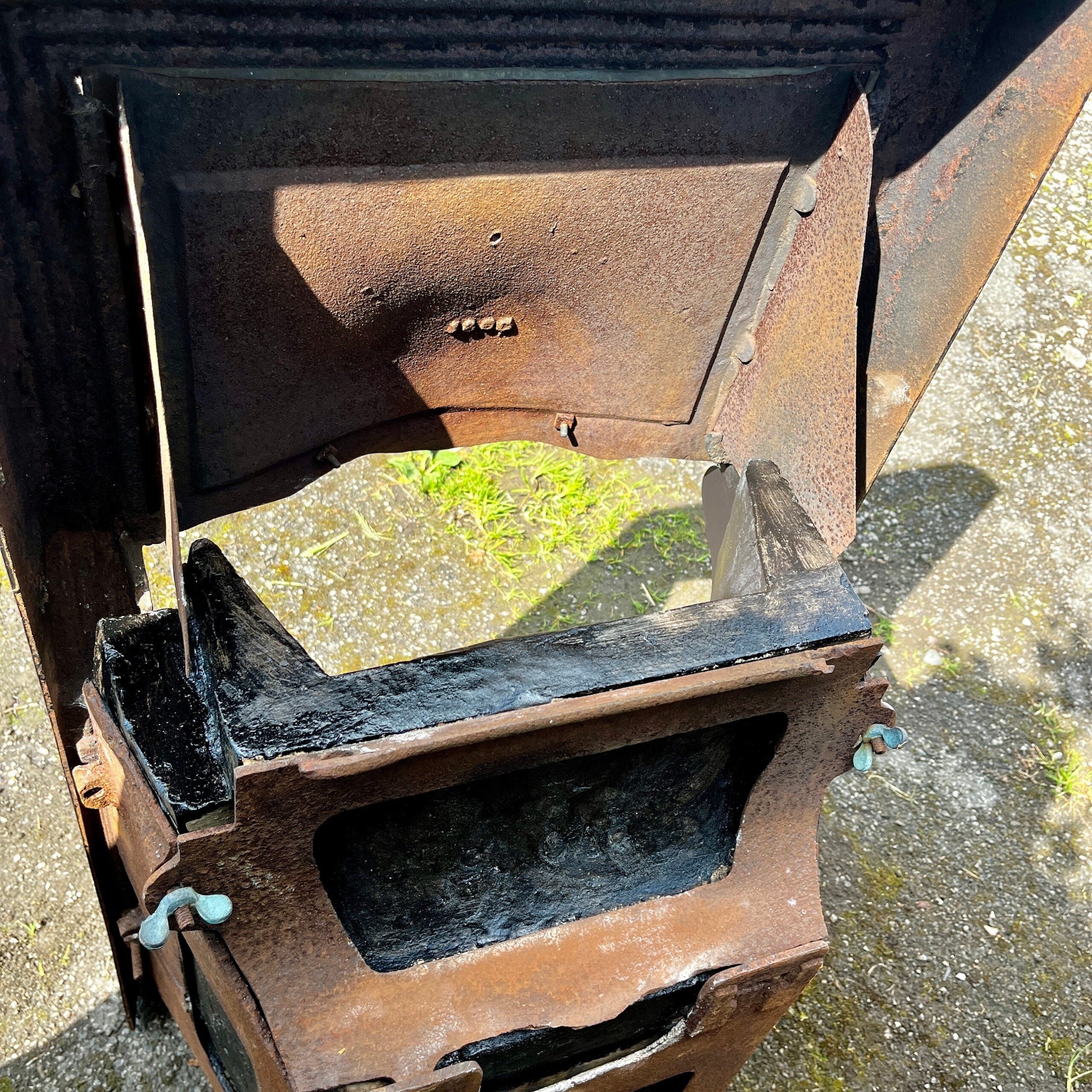 Antique Victorian Art Nouveau Cast Iron Fireplace With Pewter And Copper Accent