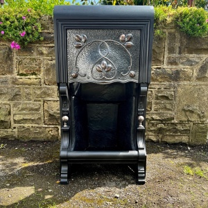 Antique Victorian Art Nouveau Cast Iron Fireplace With Pewter And Copper Accent