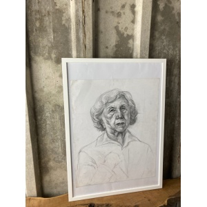 Beautiful Vintage Original Pencil Drawing, Older Lady Picture
